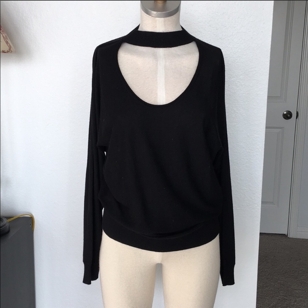 Black cashmere blend choker sweater